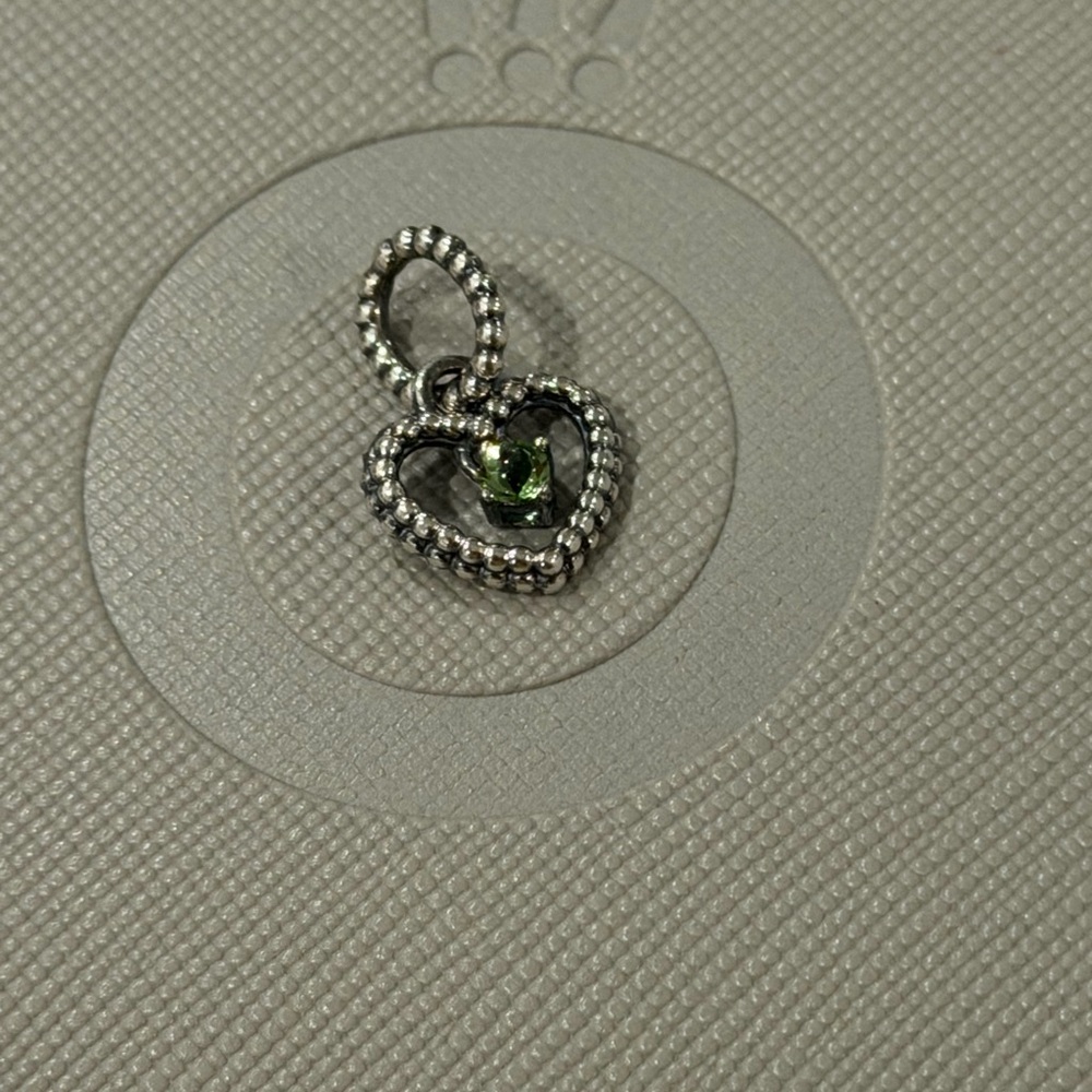 Authentic Pandora Sterling Silver Heart Pendant with Green Gemstone